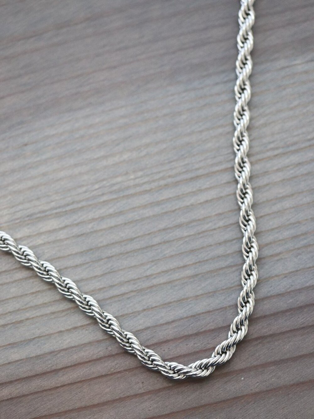 5mm Rope Twist Chain Necklace Silver Stainless Steel